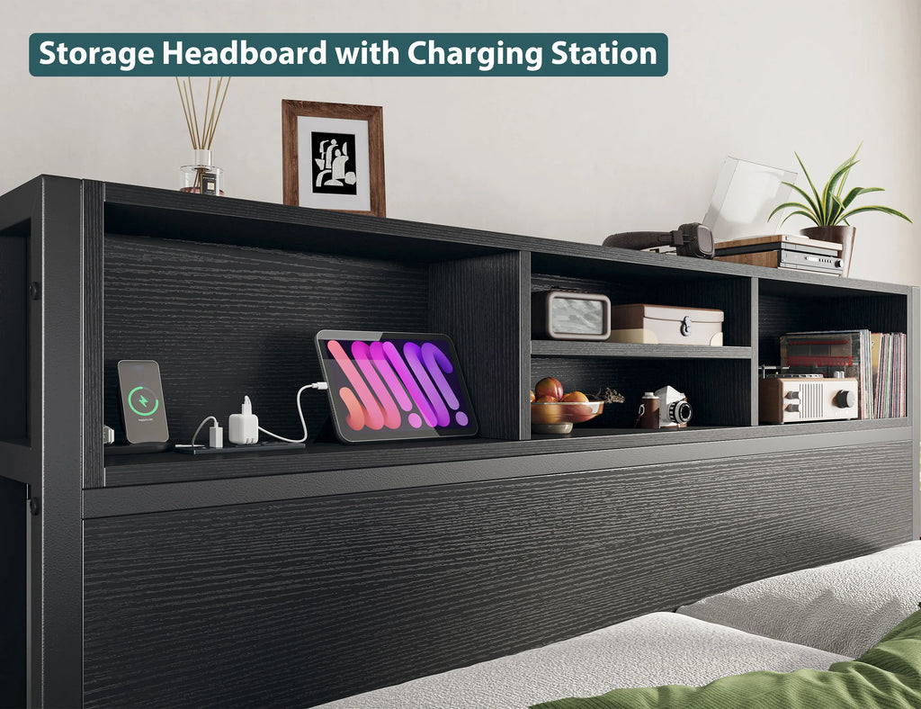 Metal Platform Bed with Storage Drawers
