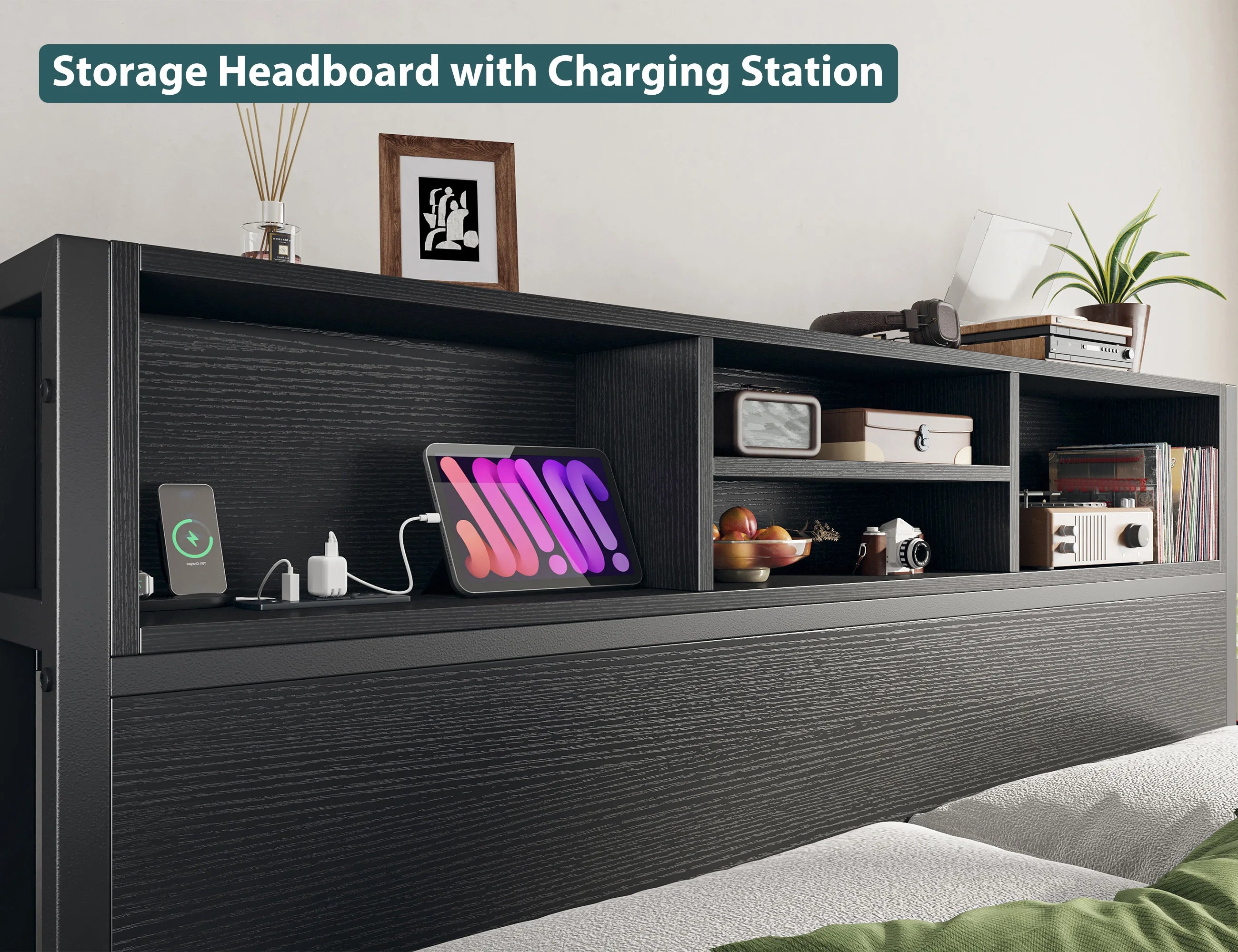 Metal Platform Bed with Storage Drawers
