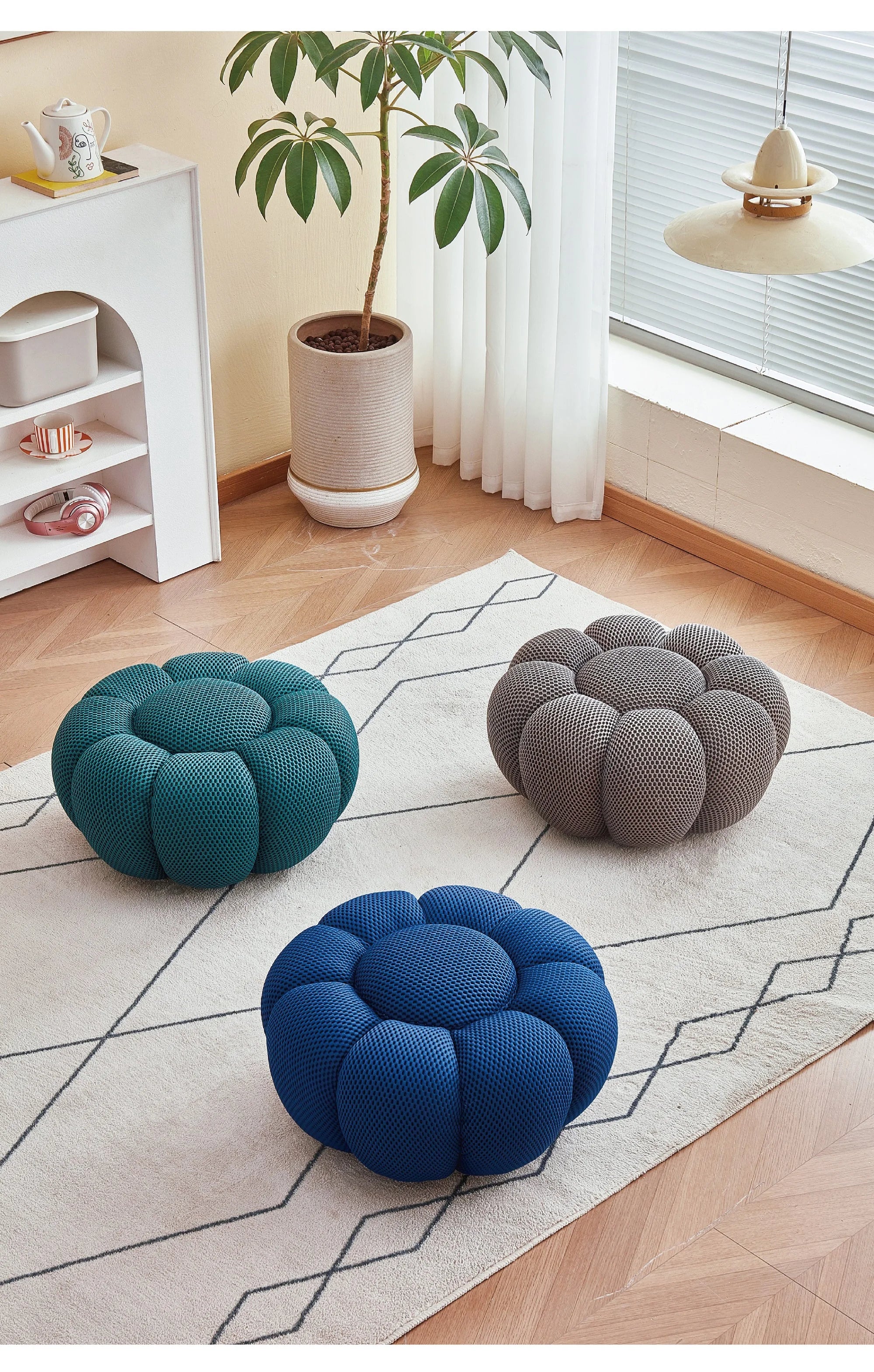 Round Fabric Footstool Ottoman