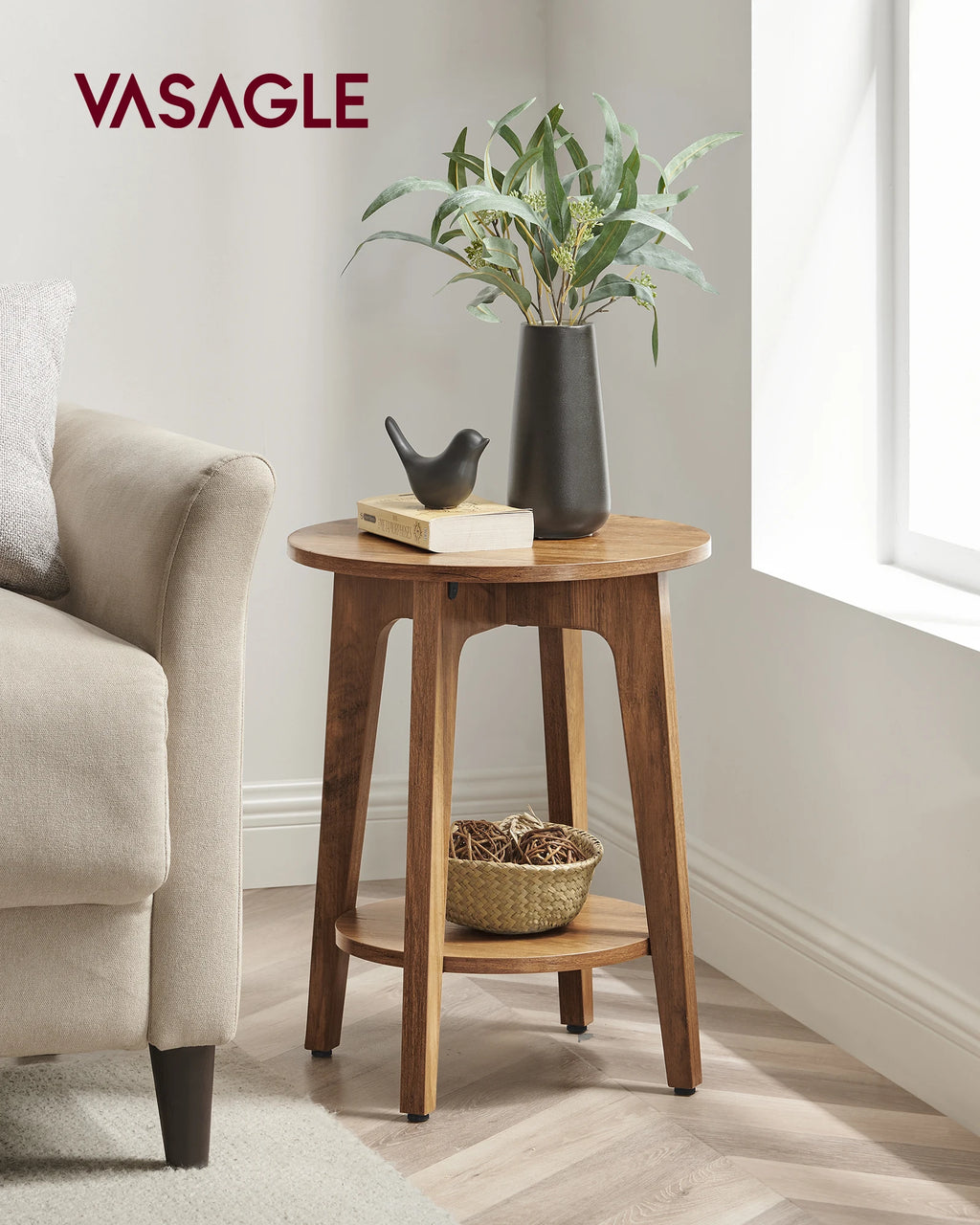 Round End Table with Shelf