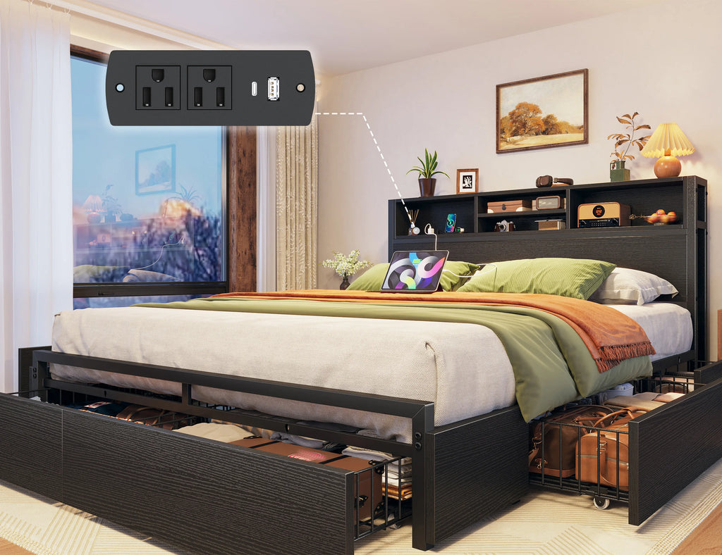 Metal Platform Bed with Storage Drawers