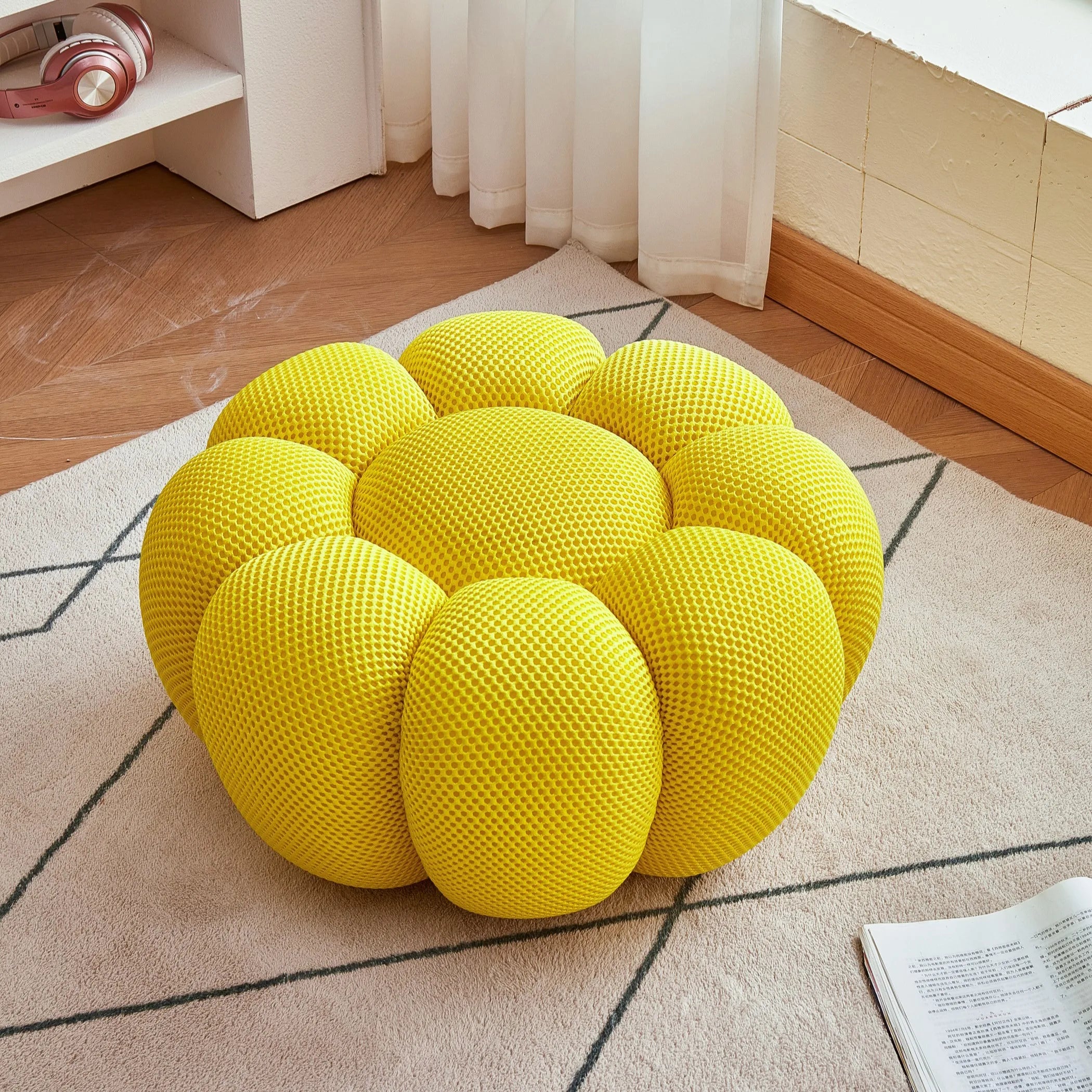 Round Fabric Footstool Ottoman