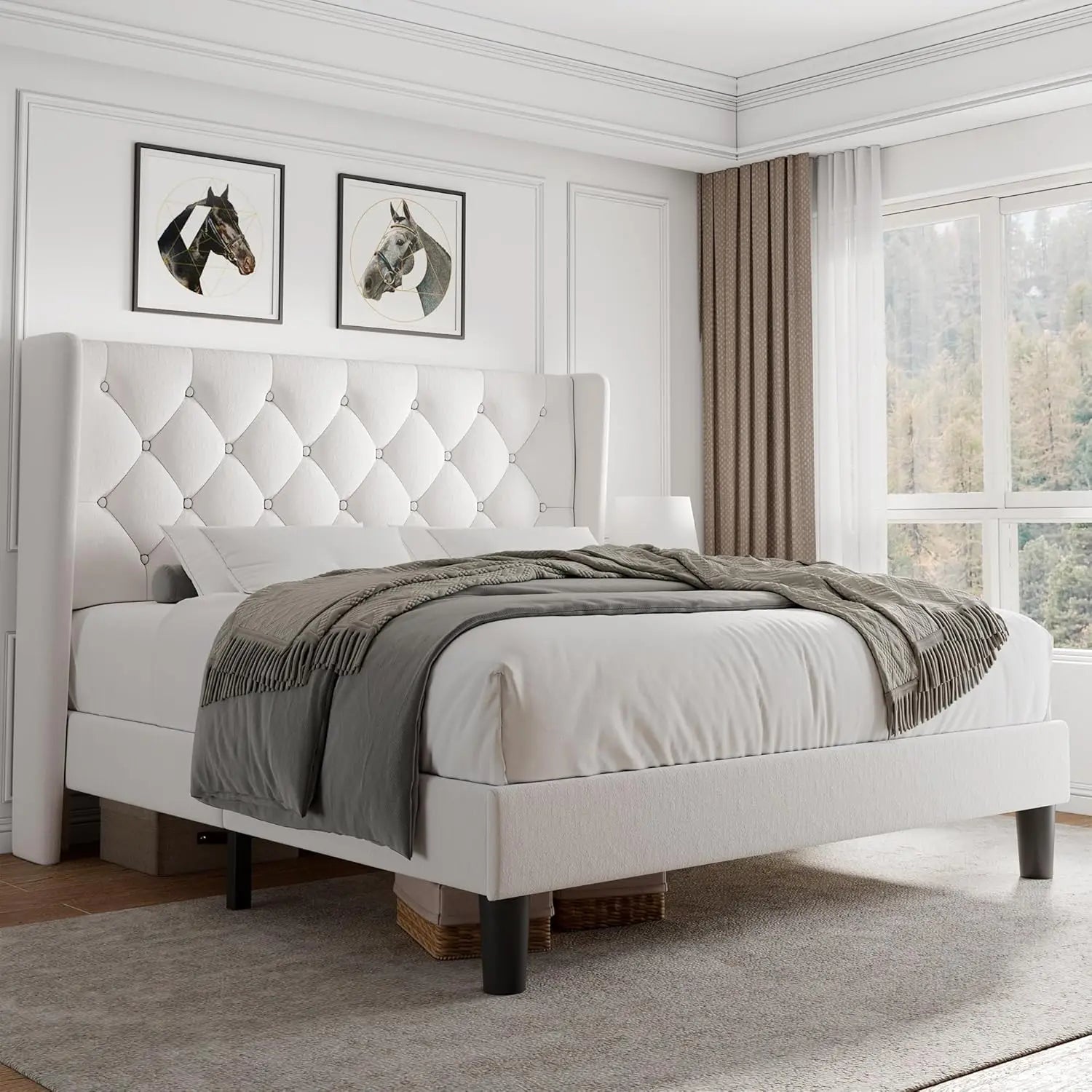 Velvet Tufted Platform Bed Frame