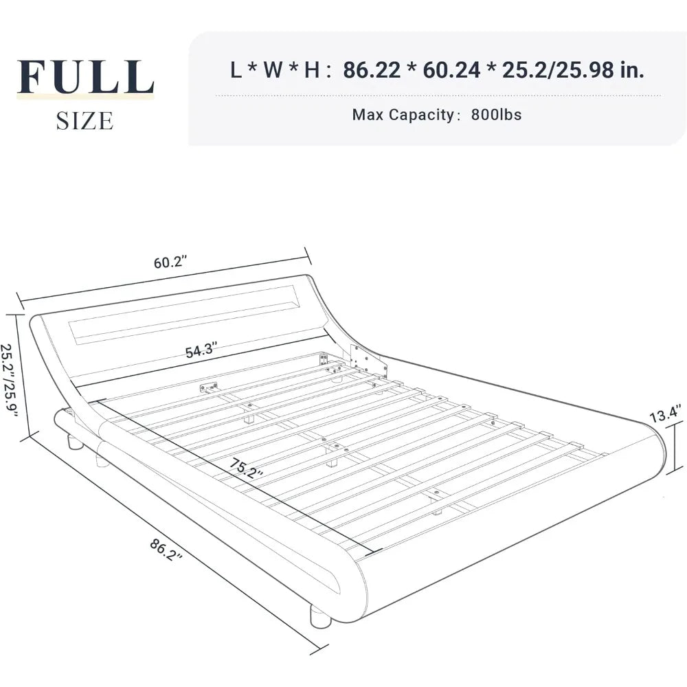 LED Platform Bed Frame, Faux Leather