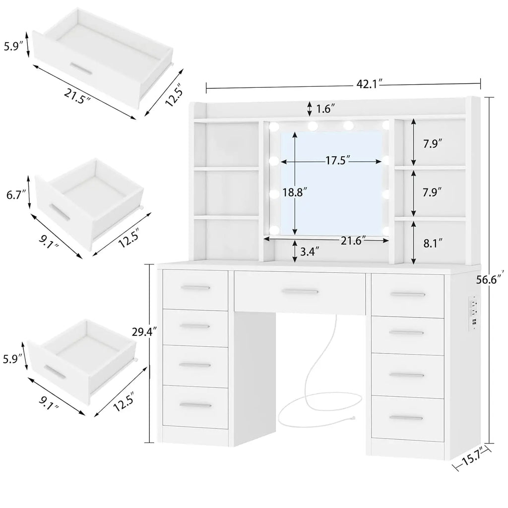 Makeup Vanity with Outlet & Storage