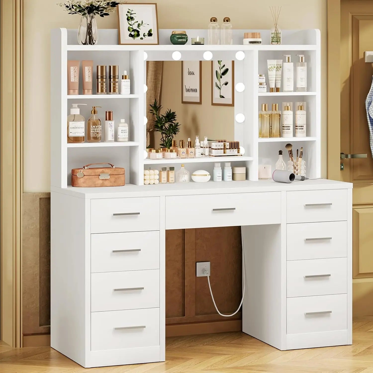 Makeup Vanity with Outlet & Storage