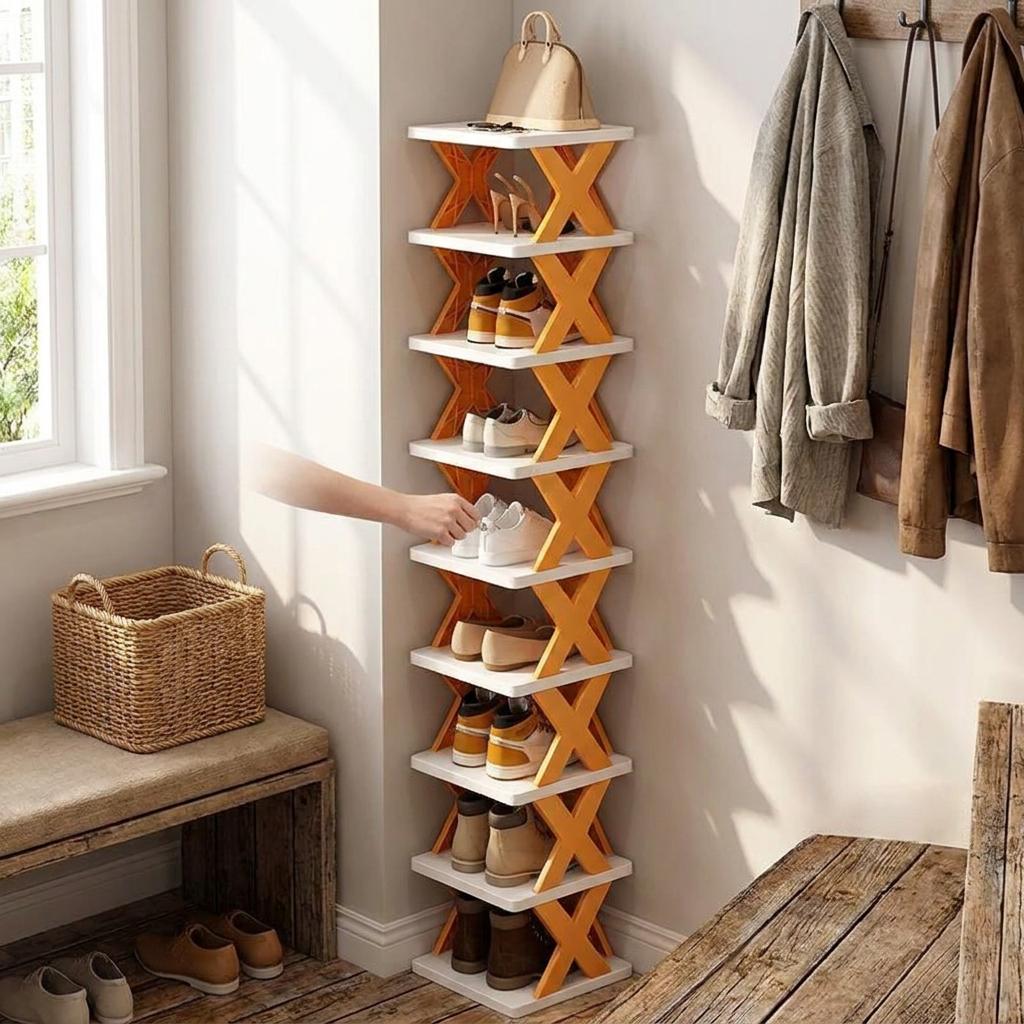 9-Tier Vertical Shoe Rack - Space-saving Tall & Narrow Design for Entranceways, Easy to Assemble Home Organization Storage