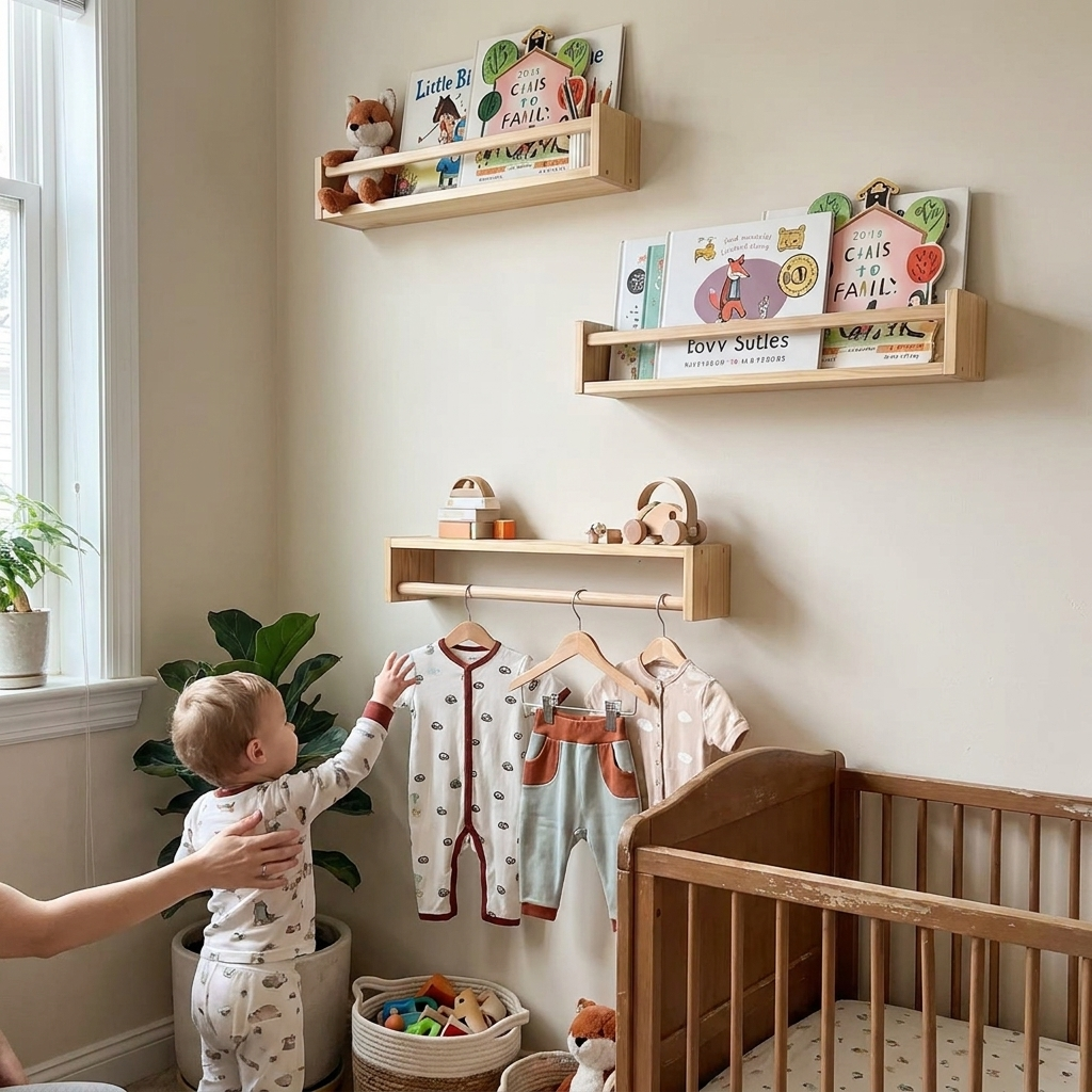 Floating Wall Mount Shelf Wooden Kids Bookshelf Decor Organizer