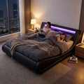 Allewie Full Size LED Platform Bed Frame with Adjustable Headboard
