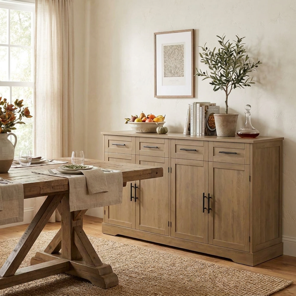 60in Large Buffet Sideboard with Storage, Tall Kitchen Buffet Storage Cabinet