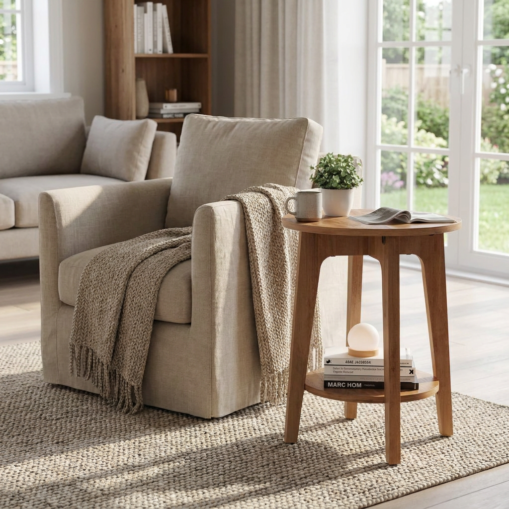 VASAGLE Side Table, Small Round End Table with Lower Shelf, Nightstand
