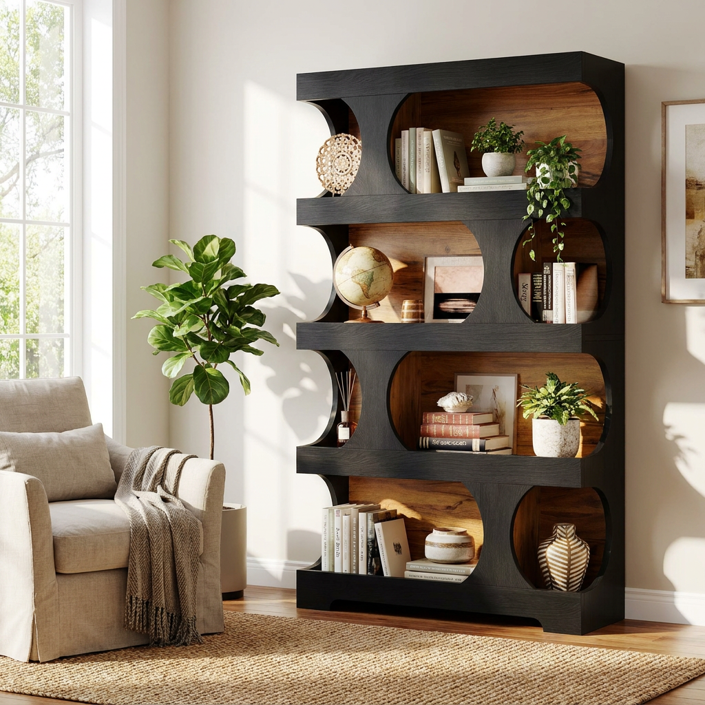 Tribesigns 71in Tall Bookcase, 4-Tier S-Shaped Bookshelf