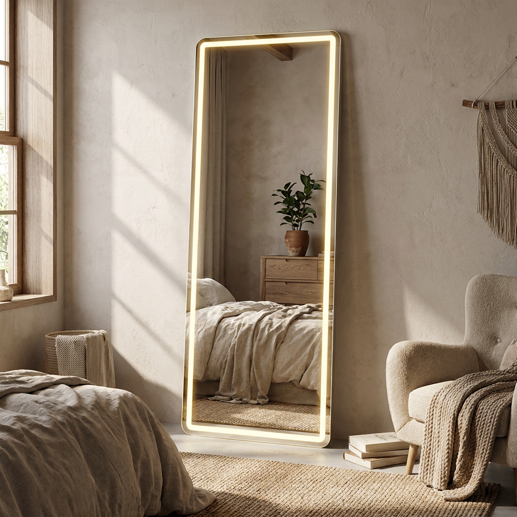 JHK Full Length Led Lights Mirror Standing Hanging or Wall-Mounted Mirrors